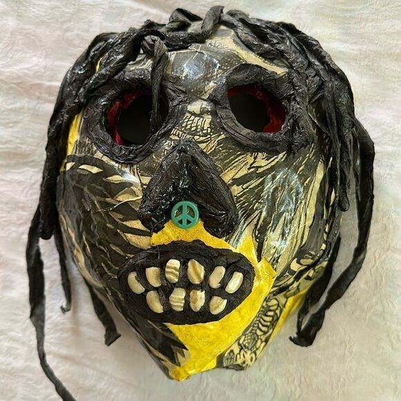 Mask Hand Crafted Day of the Dead Festival Decor Paper Mache Fabric Textiles - Picture 1 of 8